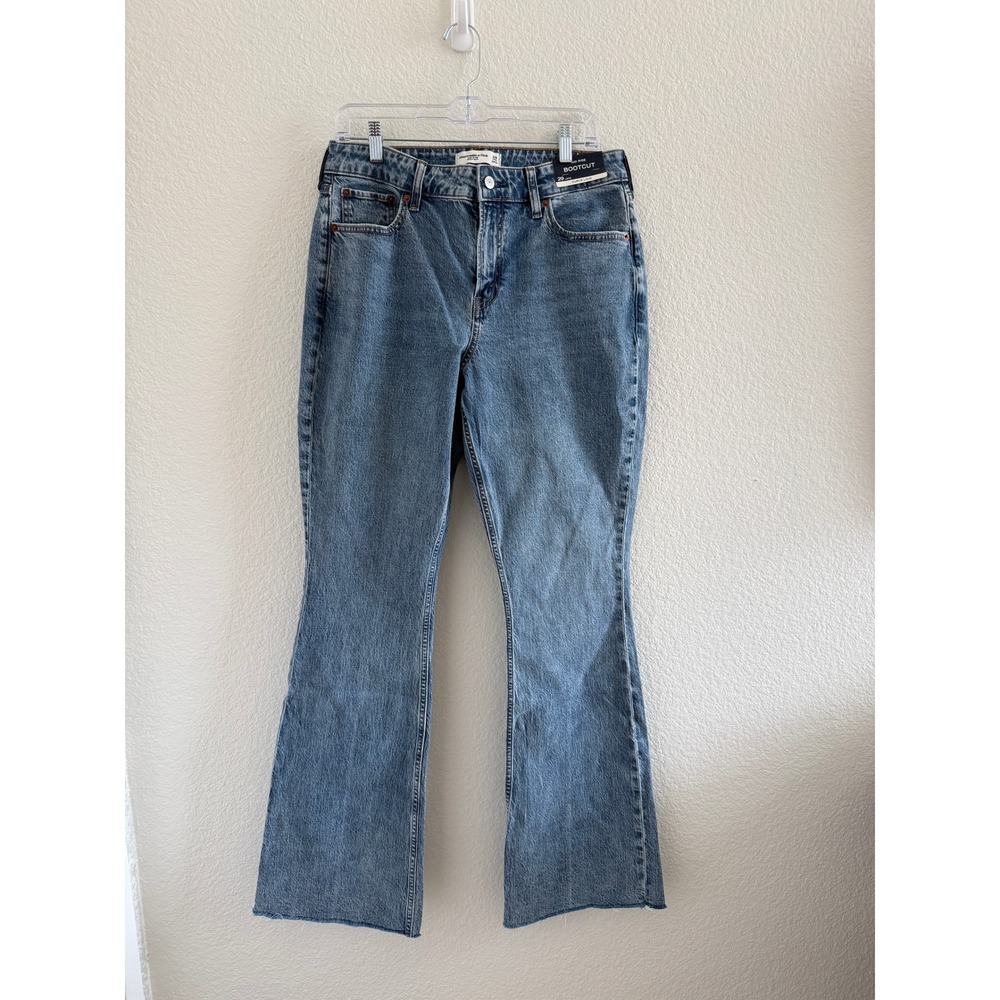 Abercrombie & Fitch Curve Love Mid Rise Bootcut Jeans Raw Hem Denim 29 Long
